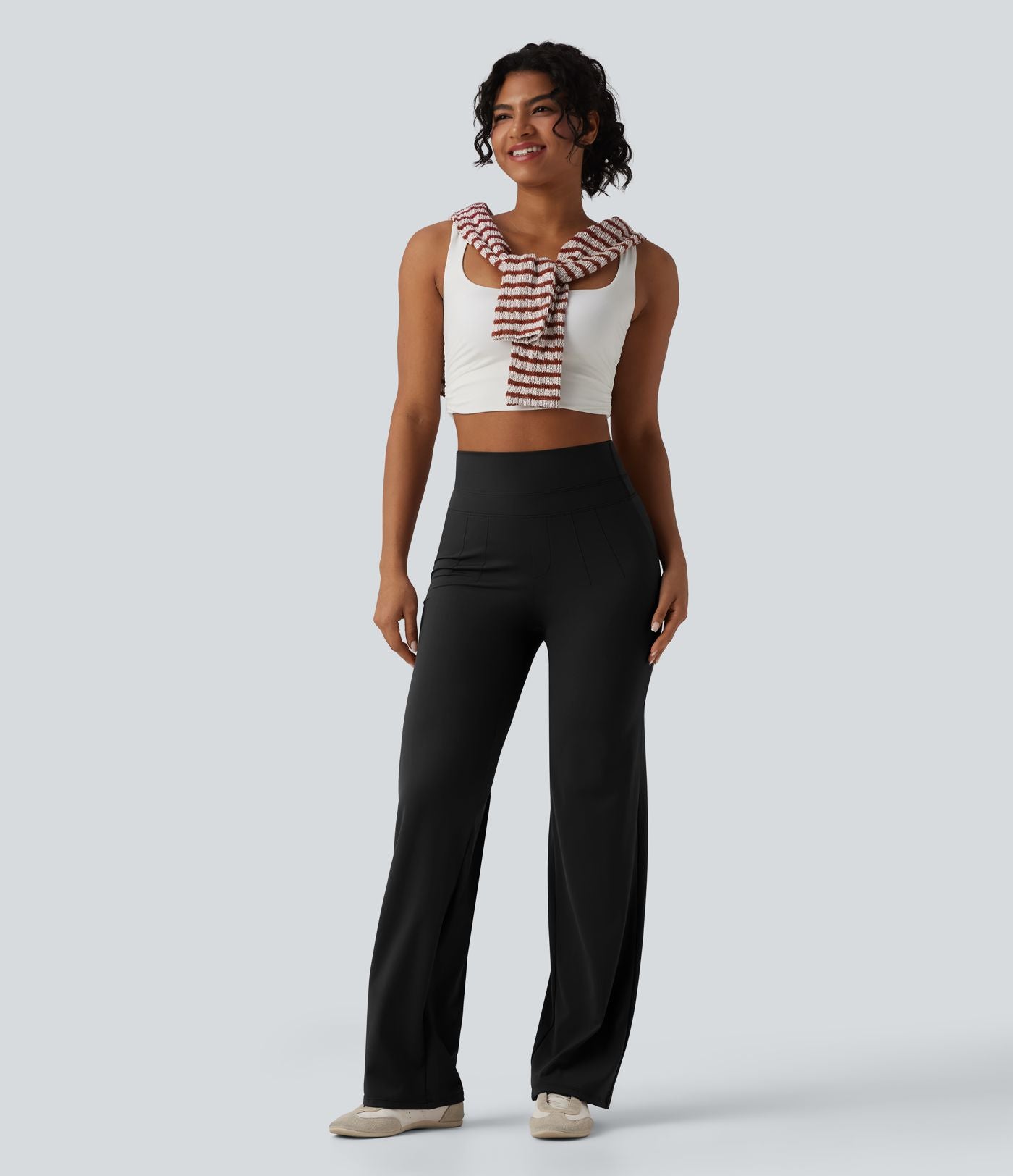 Pantalon droit décontracté gainant à séchage rapide effet frais InstantCool taille haute avec poches