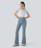Pantalon large fluide côtelé à taille haute croisée avec poche arrière