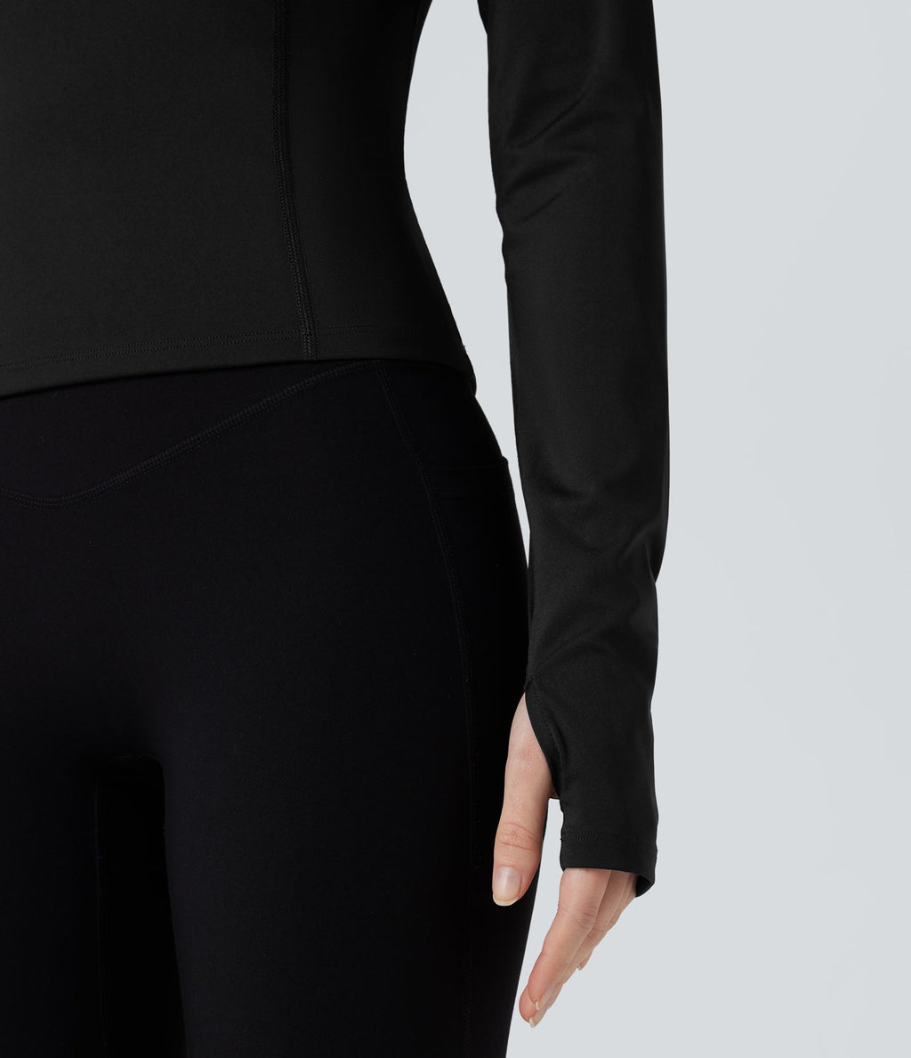 Haut de sport yoga SoftlyZero™ Airy col rond mesh contrastant effet frais InstantCool manches longues avec passe-pouces, protection solaire UPF50+