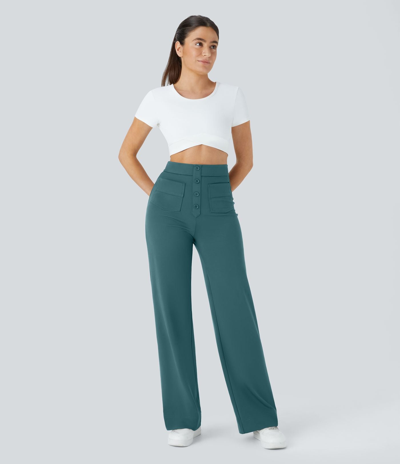 Pantalon taille haute coupe droite DayStretch avec poches