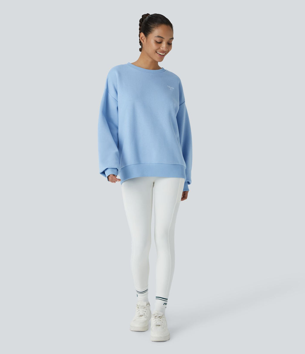 Sweat-shirt décontracté Halara oversize en polaire avec lettrage brodé et bords côtelés contrastés
