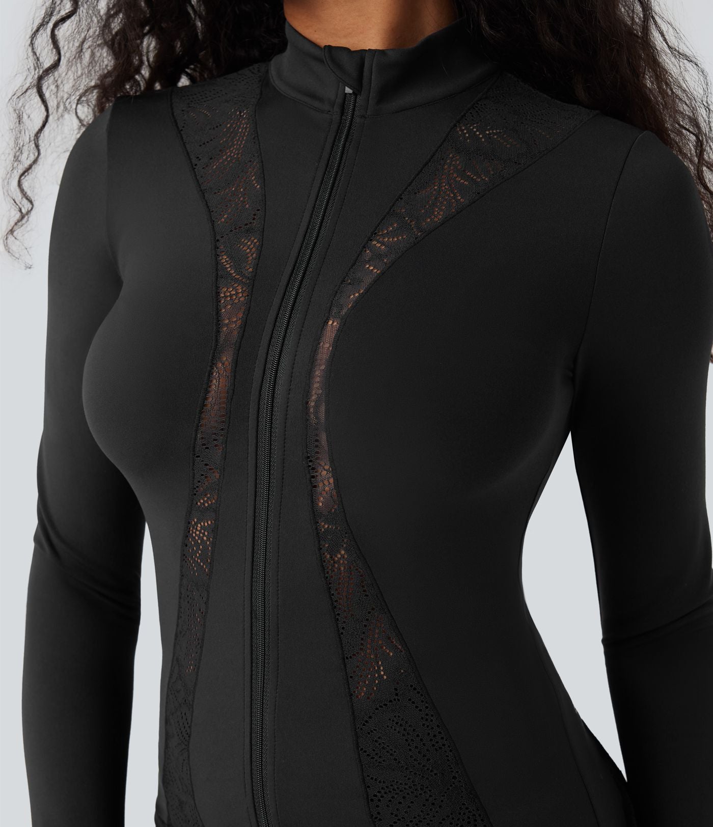 Veste ajustée yoga SoftlyZero™ dentelle contrastante avec trous pouces-UPF50+