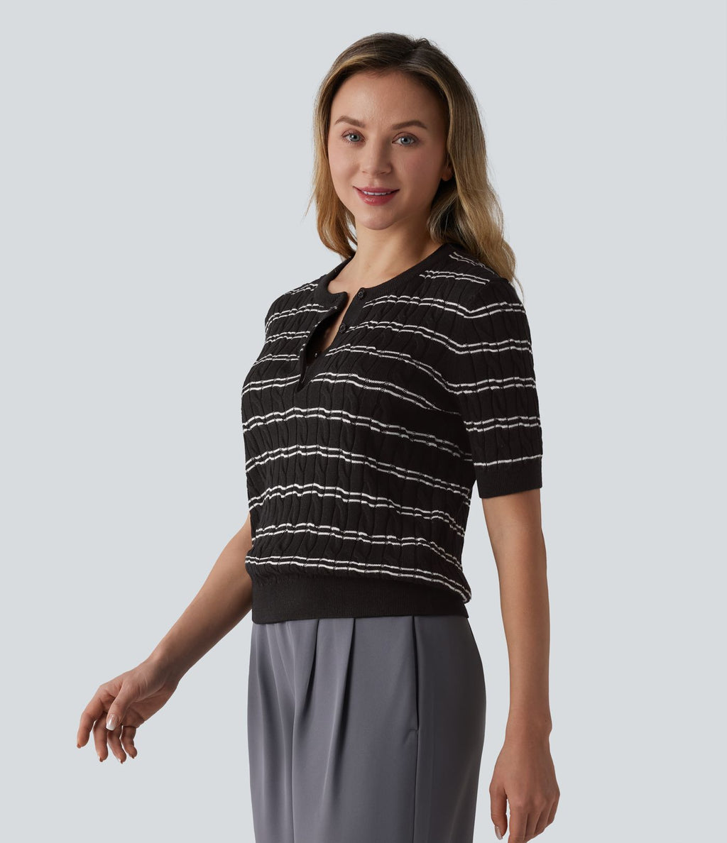 Pull de travail col Henley manches courtes rayé