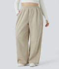 Pantalon décontracté grande taille en velours côtelé coupe droite taille haute avec poches latérales