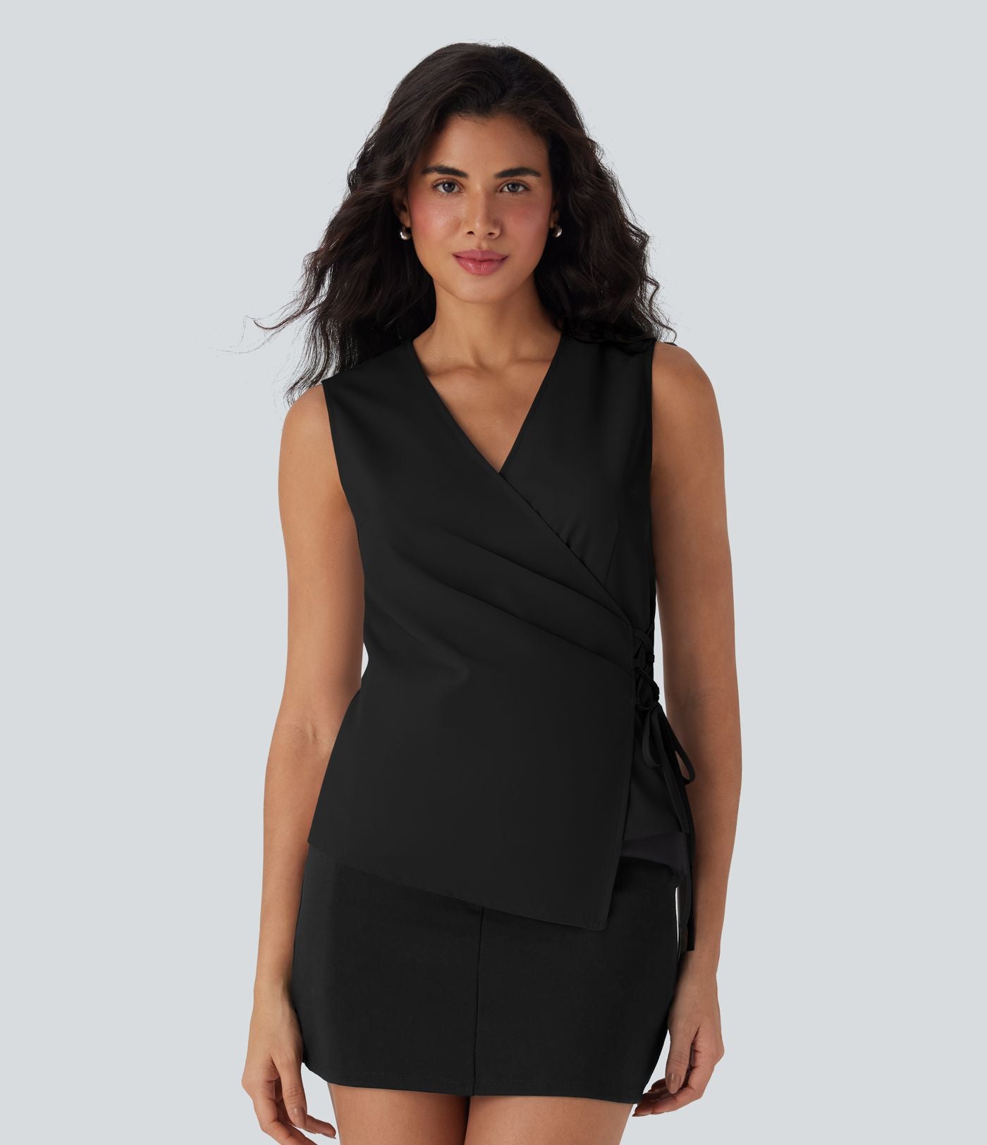 Gilet de travail col V enveloppant entrecroisé à laçage