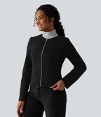 Veste tailleur polaire col rond manches longues à fermeture éclair