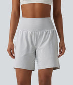 Short yoga 2-en-1 à rayures taille super haute 17,5 cm avec poches