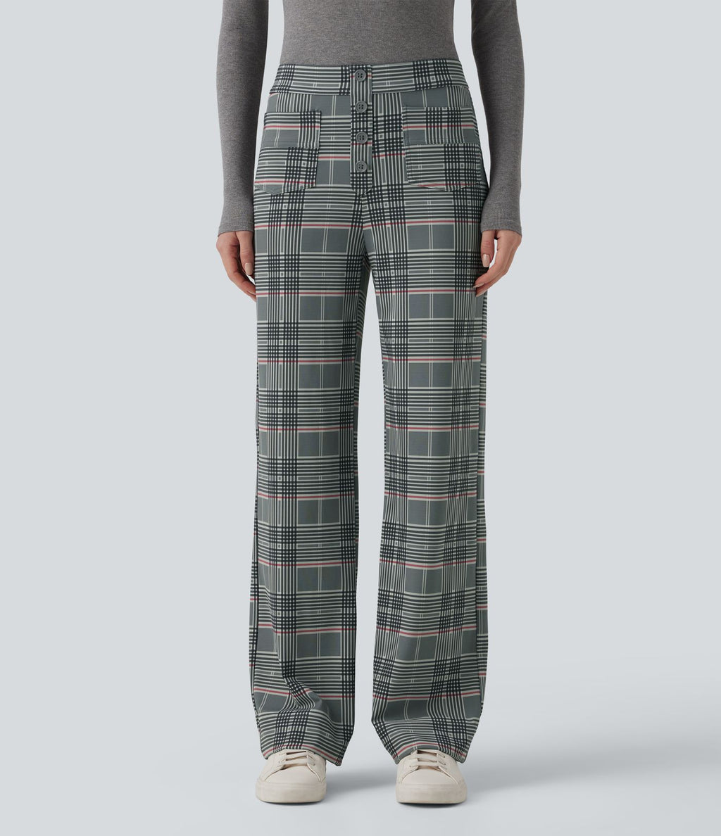Pantalon tailleur Halara Flex™ à carreaux taille haute coupe droite avec poches