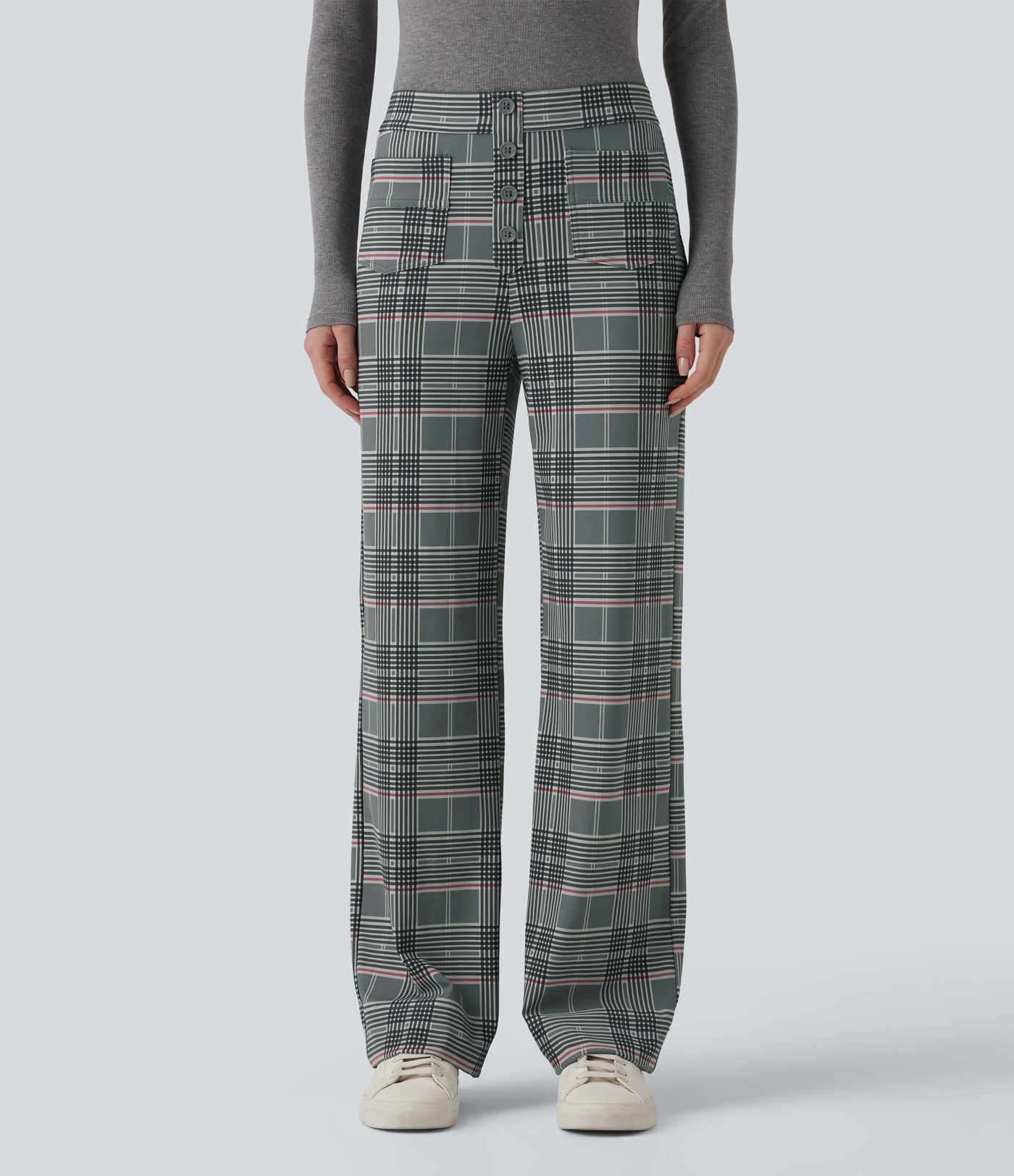 Pantalon tailleur Halara Flex™ à carreaux taille haute coupe droite avec poches