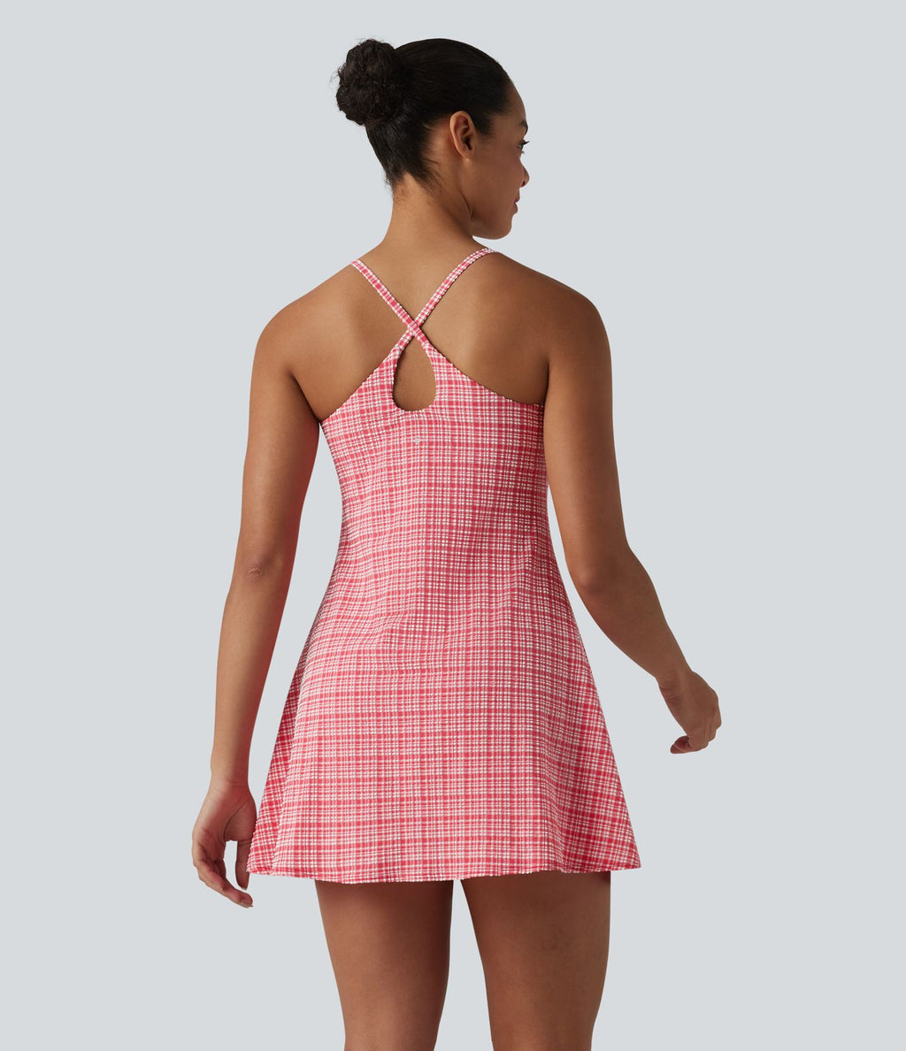 Robe sport mini 2-en-1 de tennis à carreaux tartan froissés, séchage rapide et poches – Édition Easy Peasy