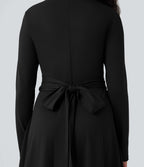 Robe de travail midi manches longues à découpes et dos noué avec poches