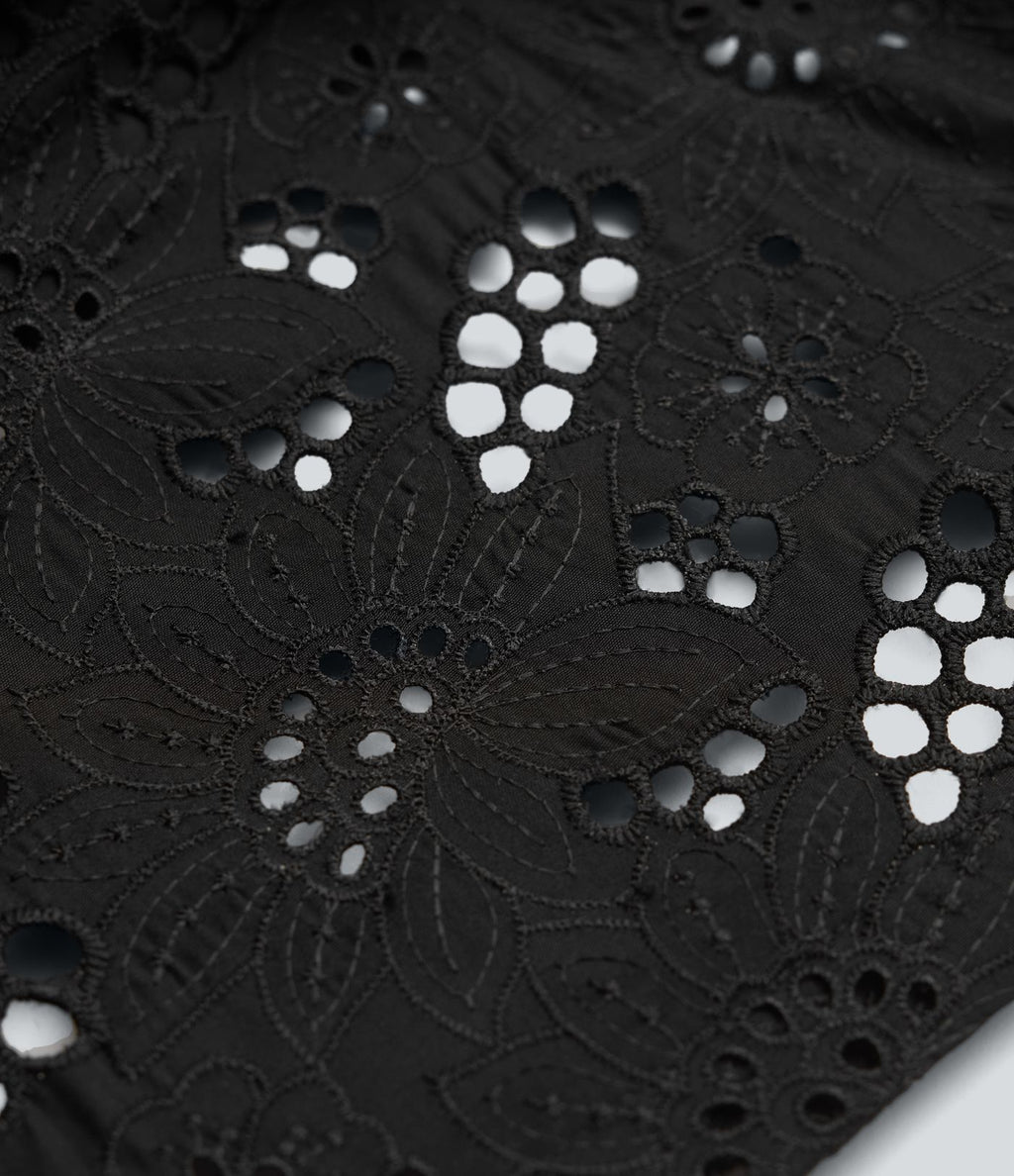 Jupe mini trapèze 2-en-1 taille haute avec fermeture éclair invisible et broderie anglaise
