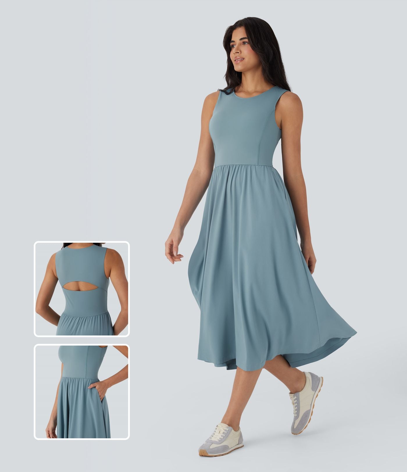 Robe active mi-longue sans manches Breezeful™ avec découpes, séchage rapide, fluide et poches pour camping