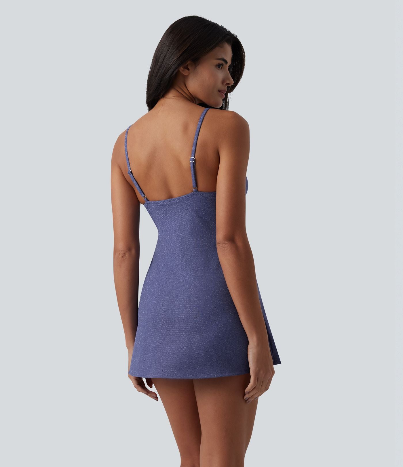 Maillot de bain une pièce métallisé col V soutien-gorge intégré ventre plat avec poches
