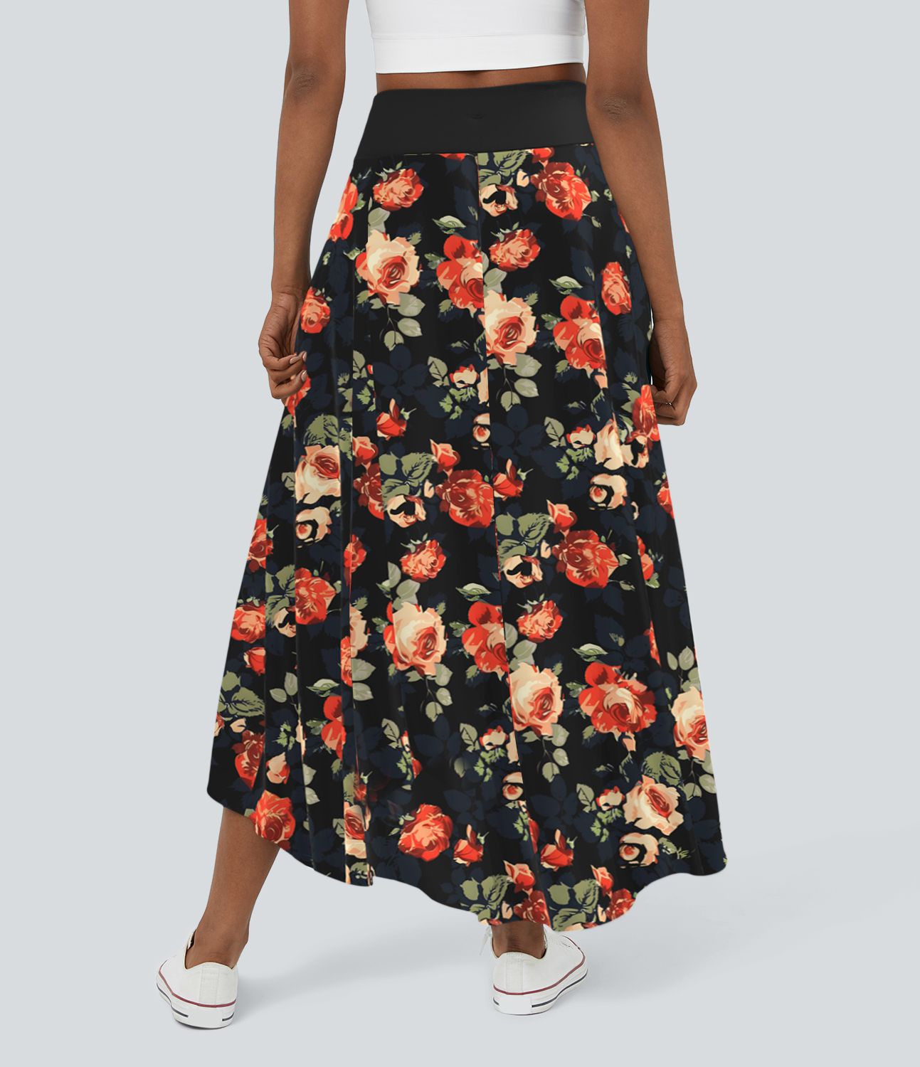 Jupe Maxi Casual Imprimé Floral 2 en 1 Taille Haute avec Volants Hauts et Bas
