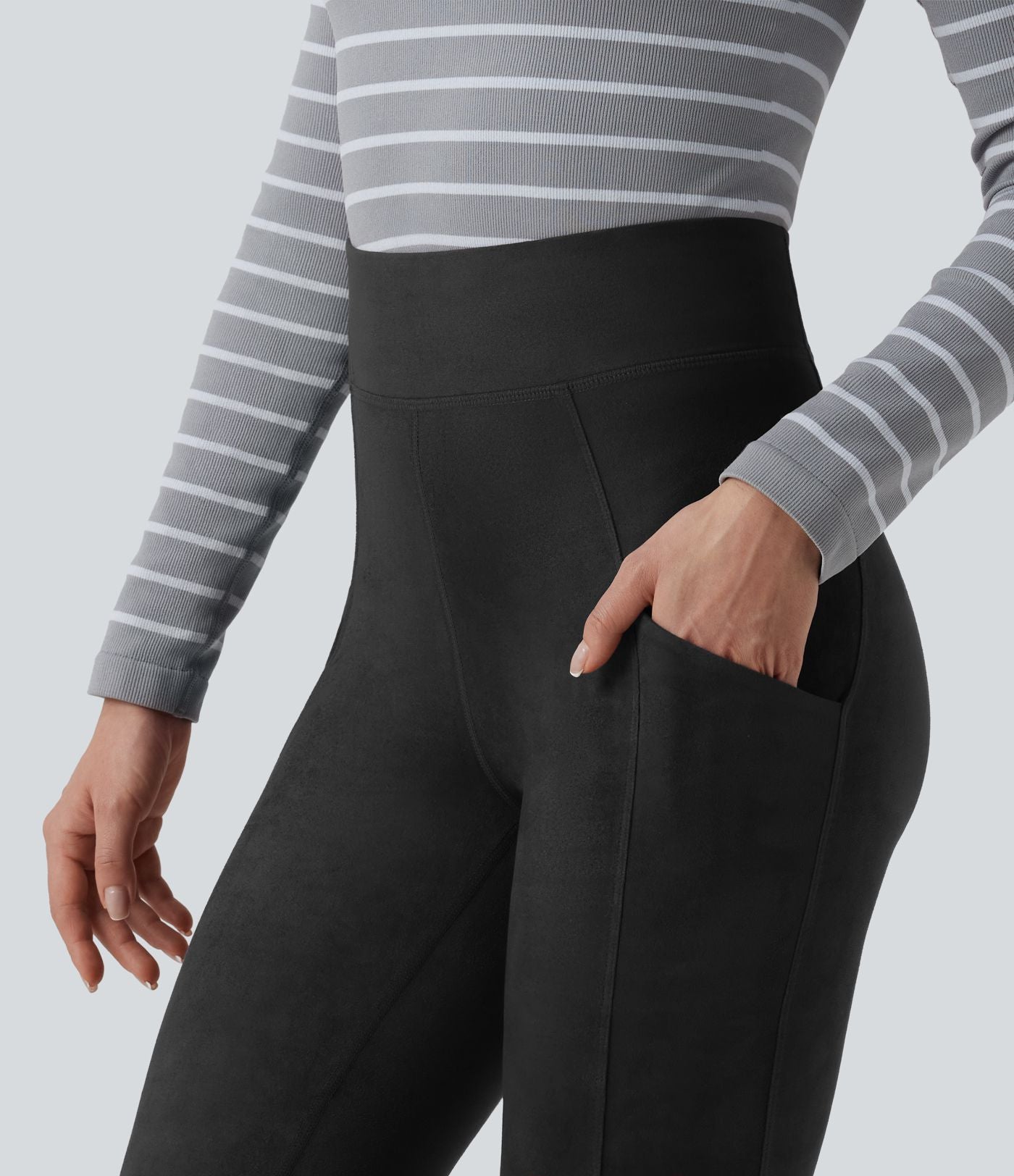 Legging casual taille haute en daim avec poches