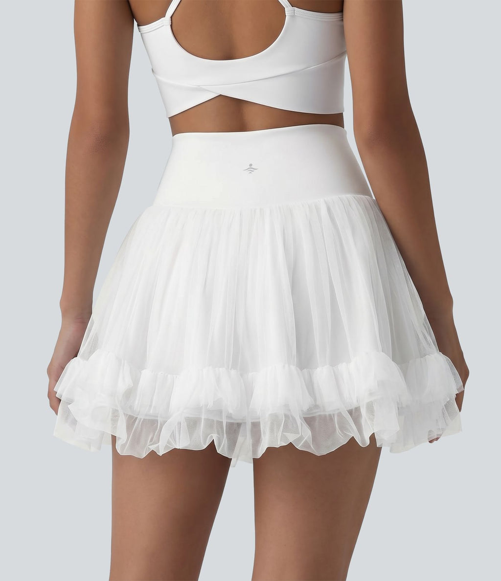 Jupe mini de sport 2 en 1 taille haute ventre plat en maille contrastée avec poches