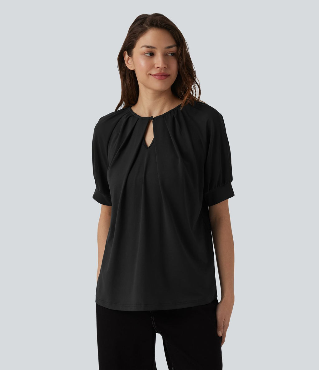 Blouse décontractée col rond manches courtes - réversible