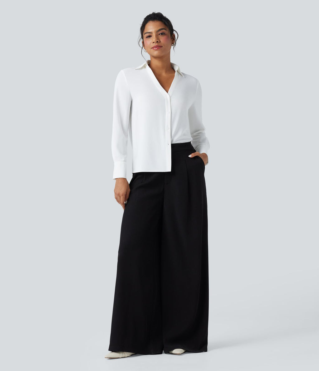 Chemise de travail en mousseline col V manches longues
