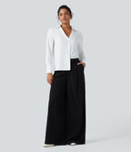 Chemise de travail en mousseline col V manches longues