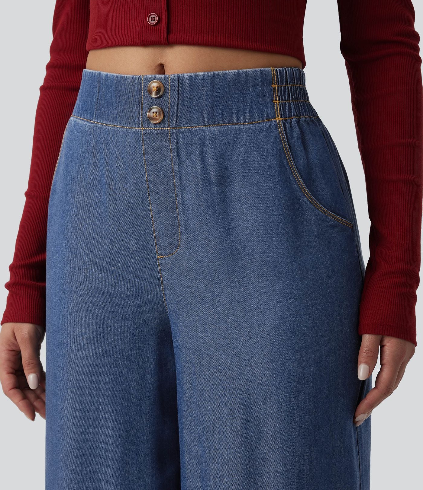 Jean 7/8 ample drapé en lyocell taille mi-haute avec poches