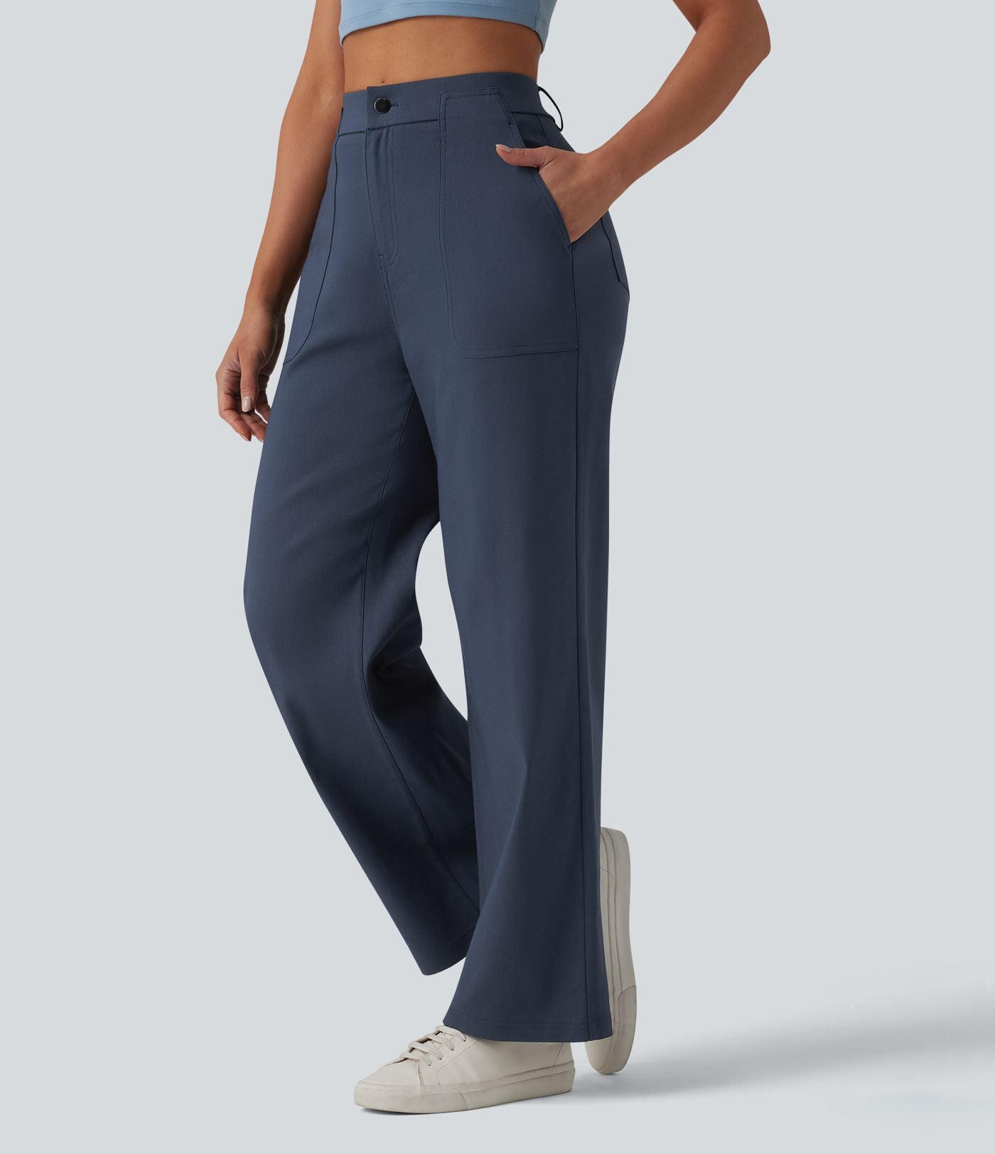 Pantalon casual droit taille haute avec poches