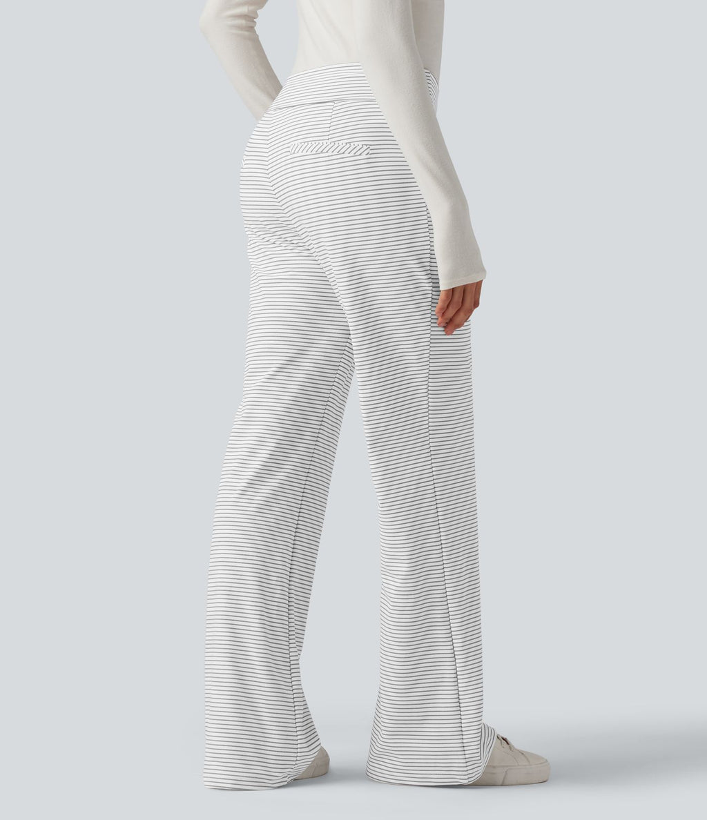 Pantalon de travail évasé taille mi-haute à rayures avec poches zippées