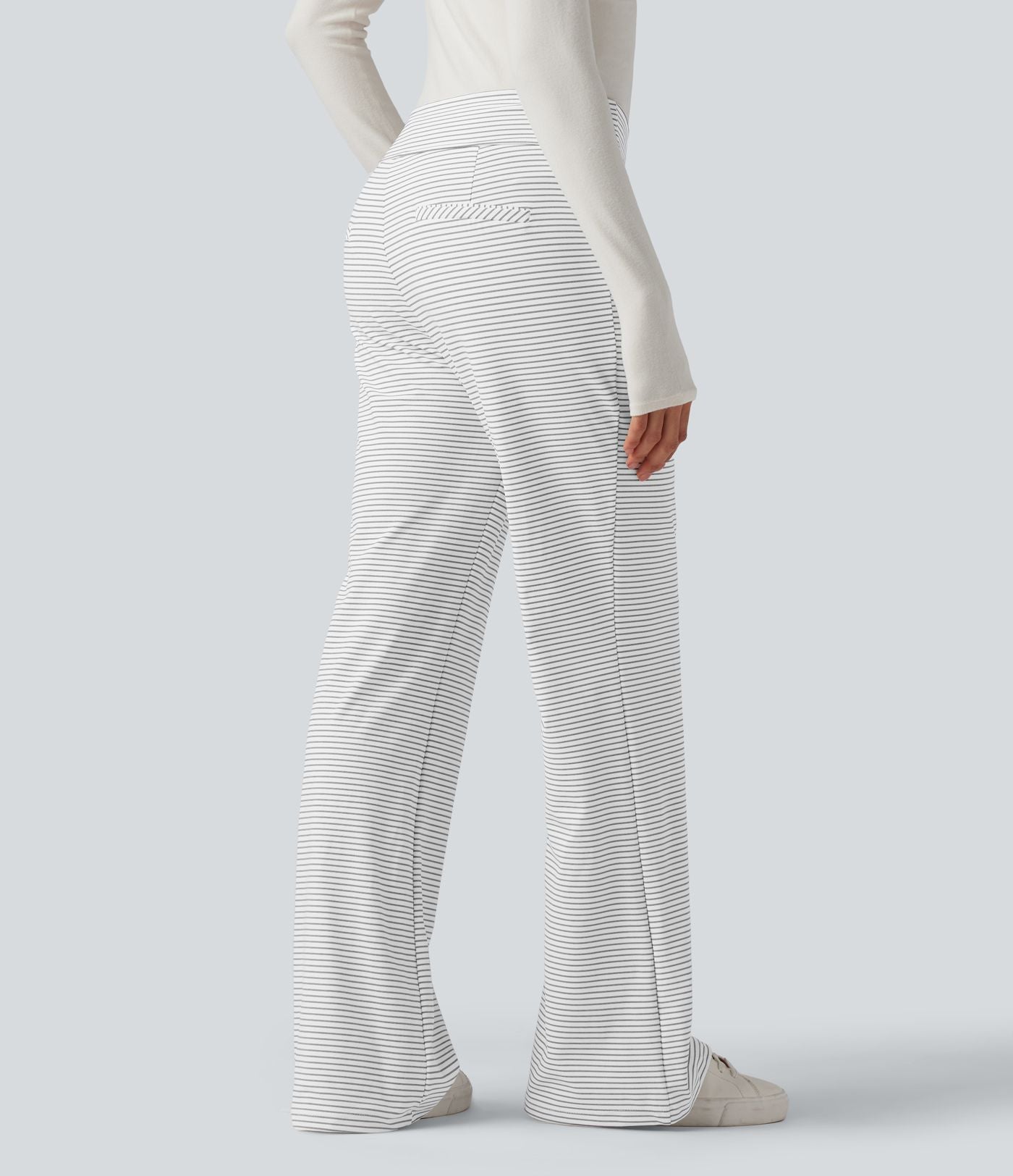 Pantalon de travail évasé taille mi-haute à rayures avec poches zippées
