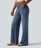 Halara Flex™ Jean large casual taille haute croisée en lyocell drapé lavé avec poches