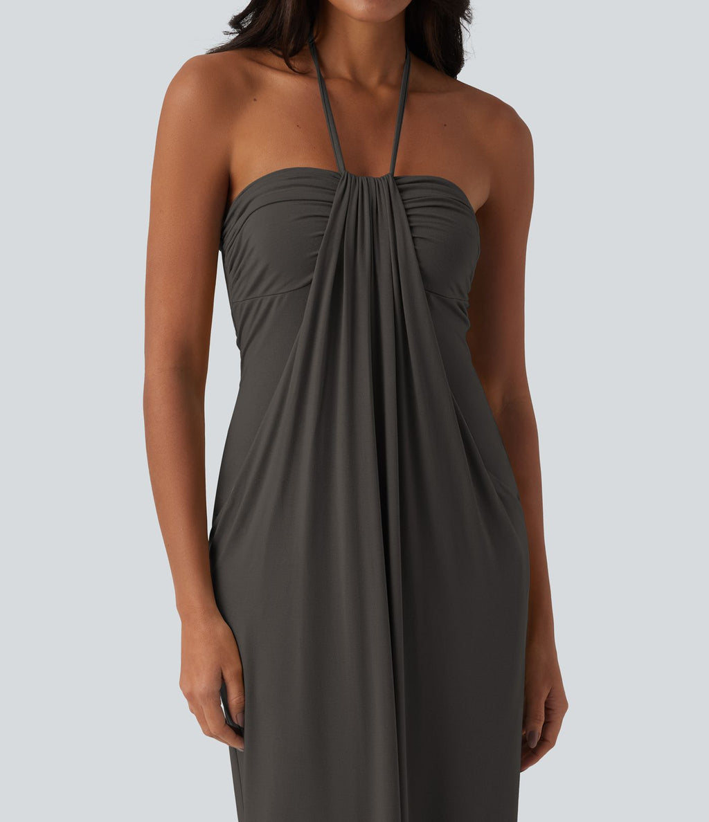 Robe longue dos nu col licou avec nœud et poches