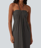 Robe longue dos nu col licou avec nœud et poches