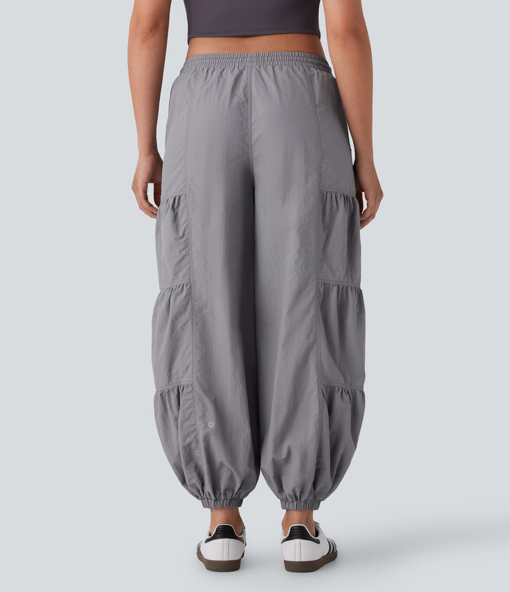Jogging cargo décontracté parachute taille moyenne à cordon avec poches latérales et fronces