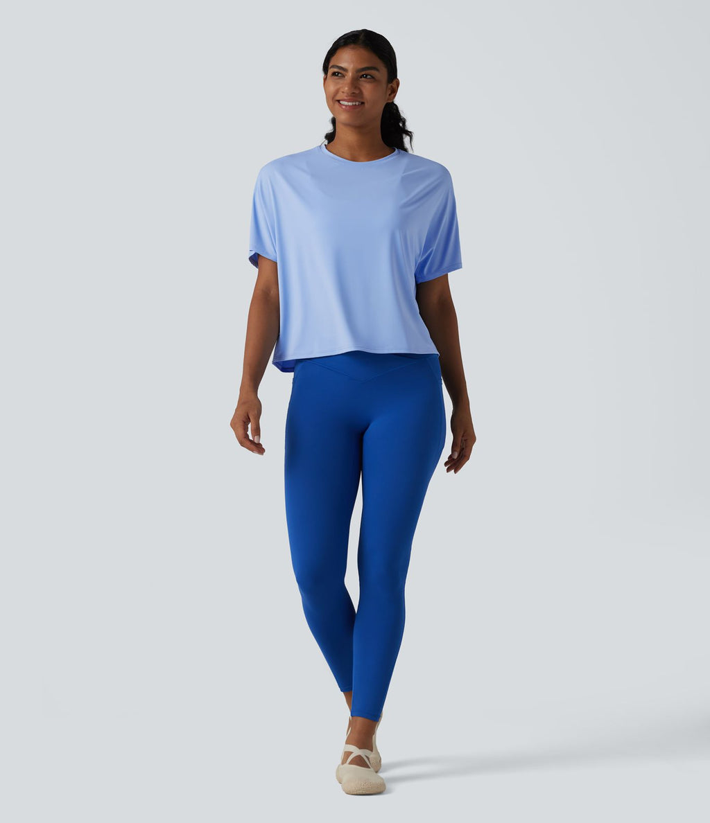 Haut de sport yoga col rond manches chauve-souris décontracté effet frais InstantCool séchage rapide, protection solaire UPF50+