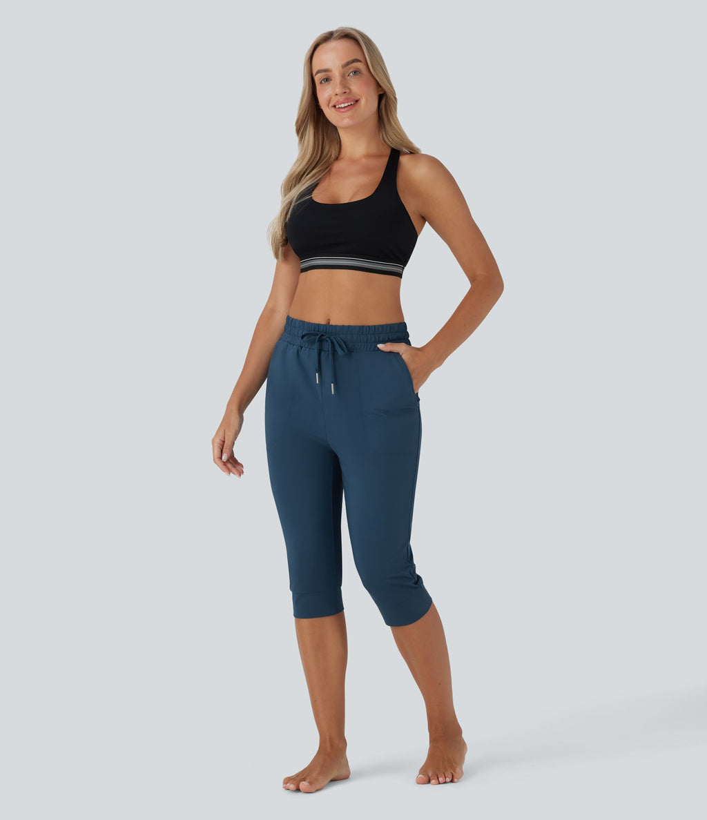 Pantalon corsaire jogging de danse taille haute à cordon avec poches latérales