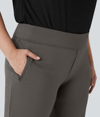 Pantalon tailleur évasé grande taille taille haute Halara Flex™ DayStretch avec poches zippées latérales