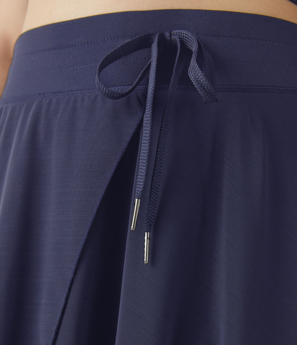 Jupe Taille Haute 2 En 1 En Maille Contrastée Avec Cordon De Serrage Et Poche Latérale Fluide Evasée Casual Grande Taille