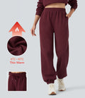 Jogging molleton taille haute repliable avec cordon de serrage et poches