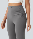 Pantalon de golf flare taille haute froncé avec poches et porte-tees