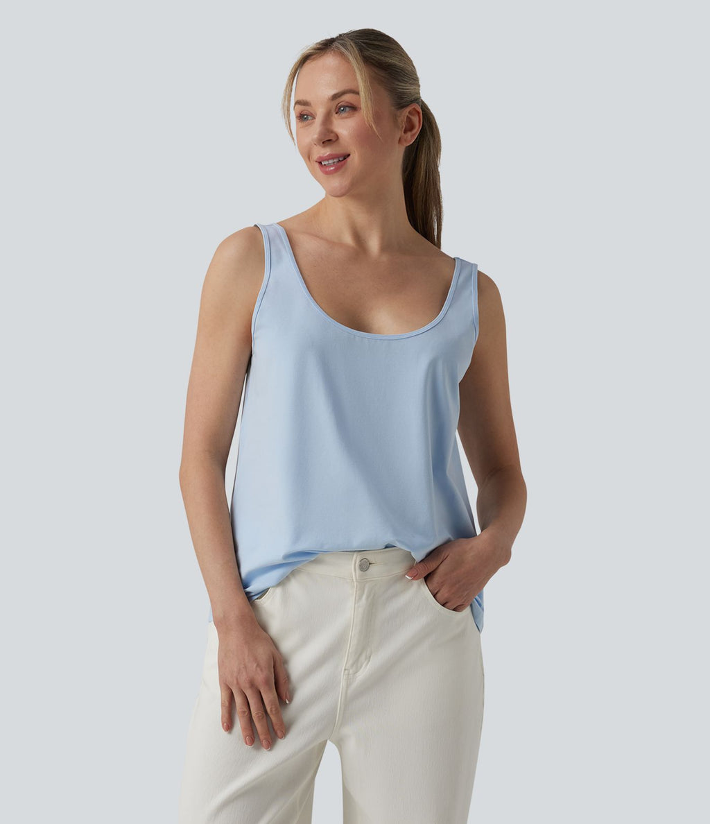 Débardeur casual col U en coton - Réversible devant et dos
