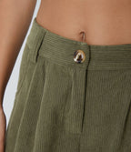 Pantalon en velours côtelé décontracté taille moyenne avec poches latérales