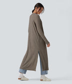 Manteau long décontracté maille côtelée manches longues avec fente
