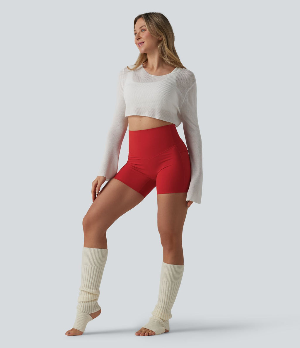 Short cycliste de yoga Halara UltraSculpt™ taille haute, ventre plat, côtelé contrasté, 12,5 cm, avec poches