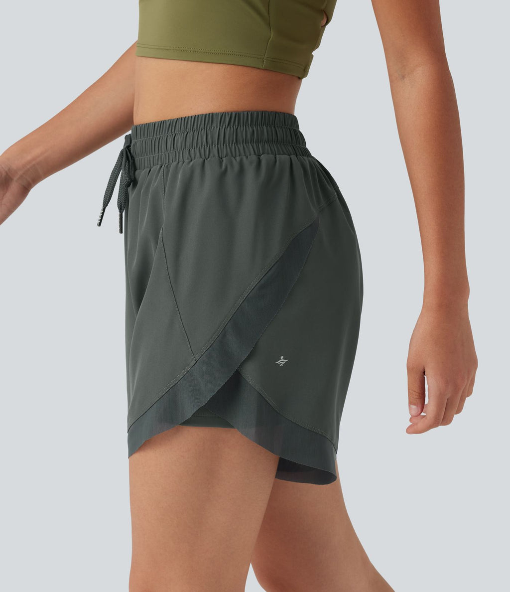 Short de running 2-en-1 taille mi-haute 12,5 cm avec cordon, ourlet incurvé, mesh contrasté et poches