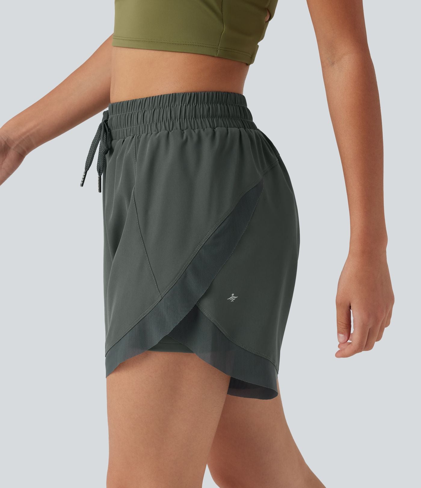Short de running 2-en-1 taille mi-haute 12,5 cm avec cordon, ourlet incurvé, mesh contrasté et poches