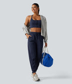 Jogging de running taille haute, cordon de serrage, fronces, coupe fuselée, séchage rapide, à effet frais InstantCool, avec poches, protection solaire UPF40+