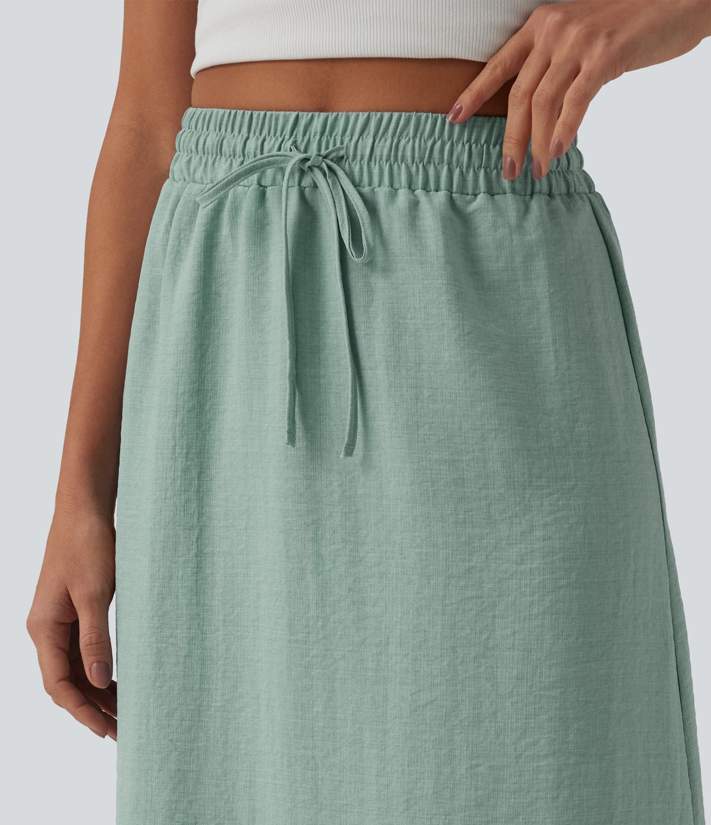 Jupe longue casual aspect lin taille haute avec cordon de serrage