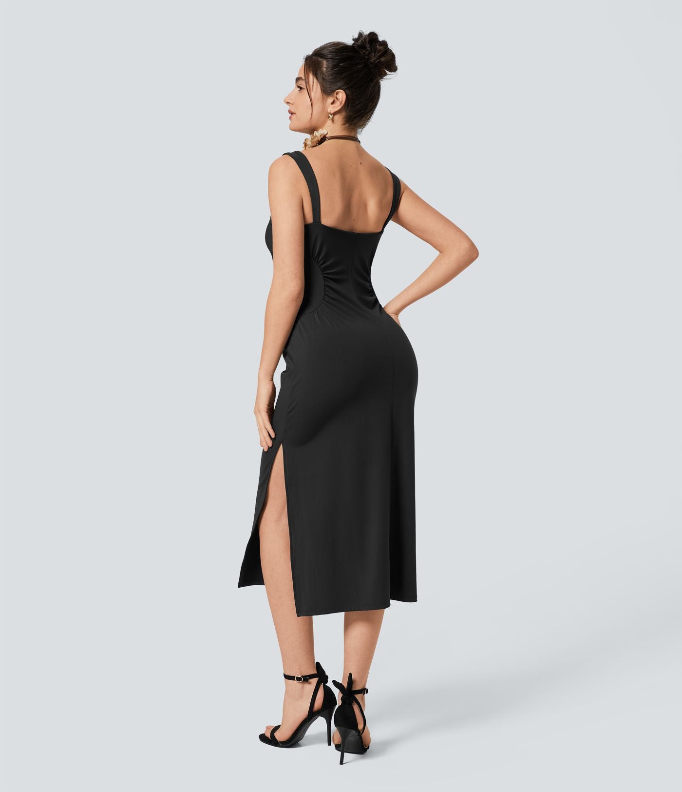 Softlyzero™ Airy Robe Demoiselle d'Honneur Invitée de Mariage Col Carré Plissée et Fendue Toucher Frais Grande Taille