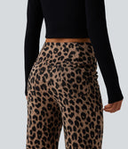 Pantalon large décontracté taille haute croisé imprimé léopard en tissu gaufré avec poches