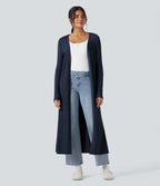 Manteau long décontracté maille côtelée manches longues avec fente