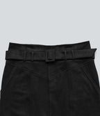 Jupe de travail mini moulante en daim taille haute avec ceinture et poches
